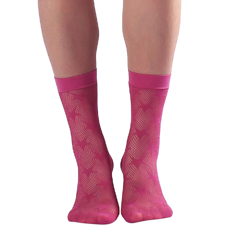 Paar Damen-Blumen-Spitzen-Wadenstrümpfe in leuchtendem Pink