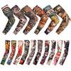 A collection of reusable stretch tattoo arm sleeves featuring various colorful and detailed designs.