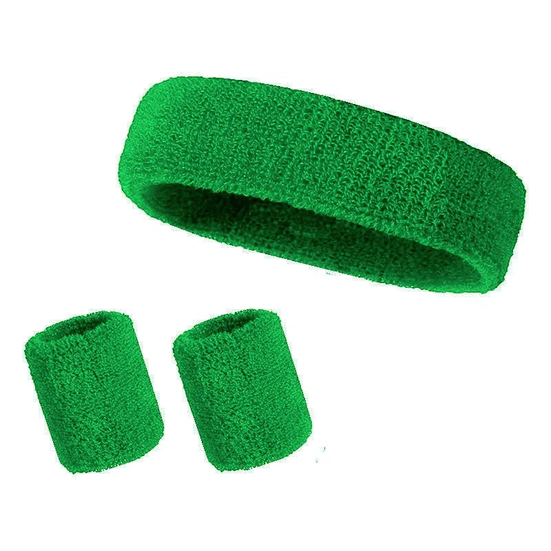 A set of three bright green athletic sweatbands or hairbands.