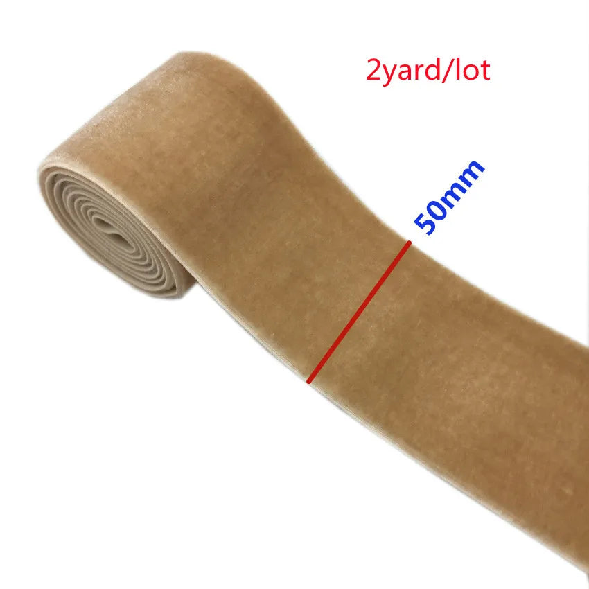 Roll of tan stretch velvet elastic headband material, 2 yards per lot.