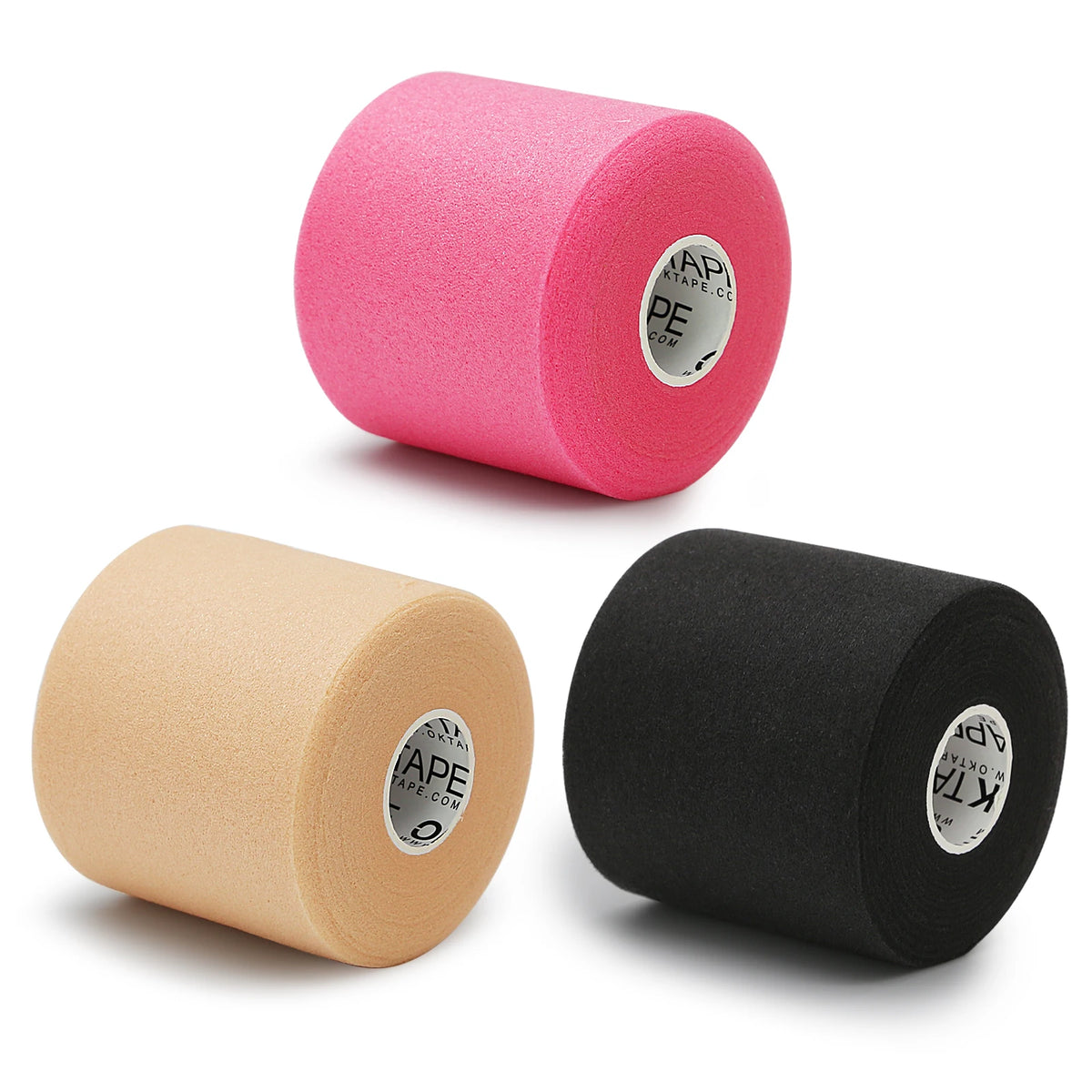 Pink and black athletic foam tape rolls for joint protection