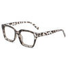 A pair of tortoise-shell patterned square anti-blue light eyeglasses.