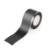 Roll of black heavy duty self-fusing silicone repair tape rolled on a white background