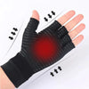 Black compression wrist support gloves being worn on a hand, showing the application points.