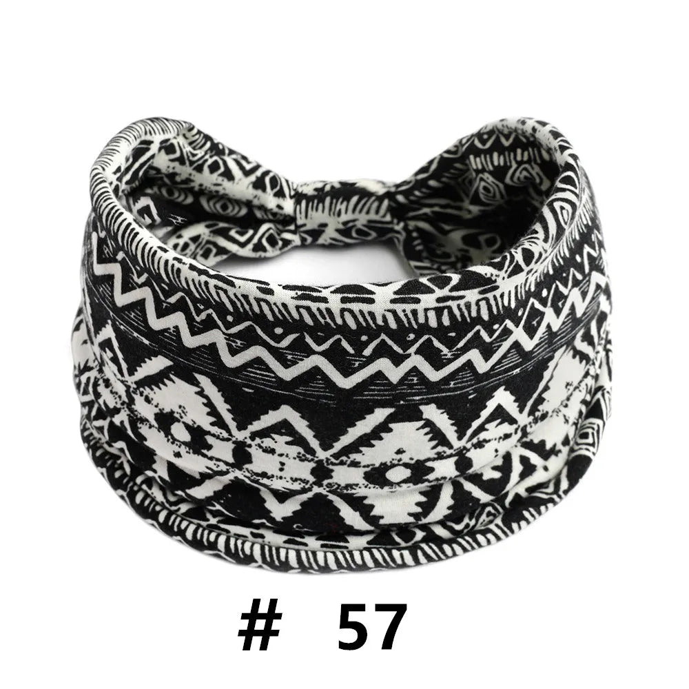 Black and white patterned boho polka dot knotted headband