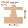 A beige kinesiology tape piece shaped like a cross, measuring 9.5cm long and 8.5cm high.