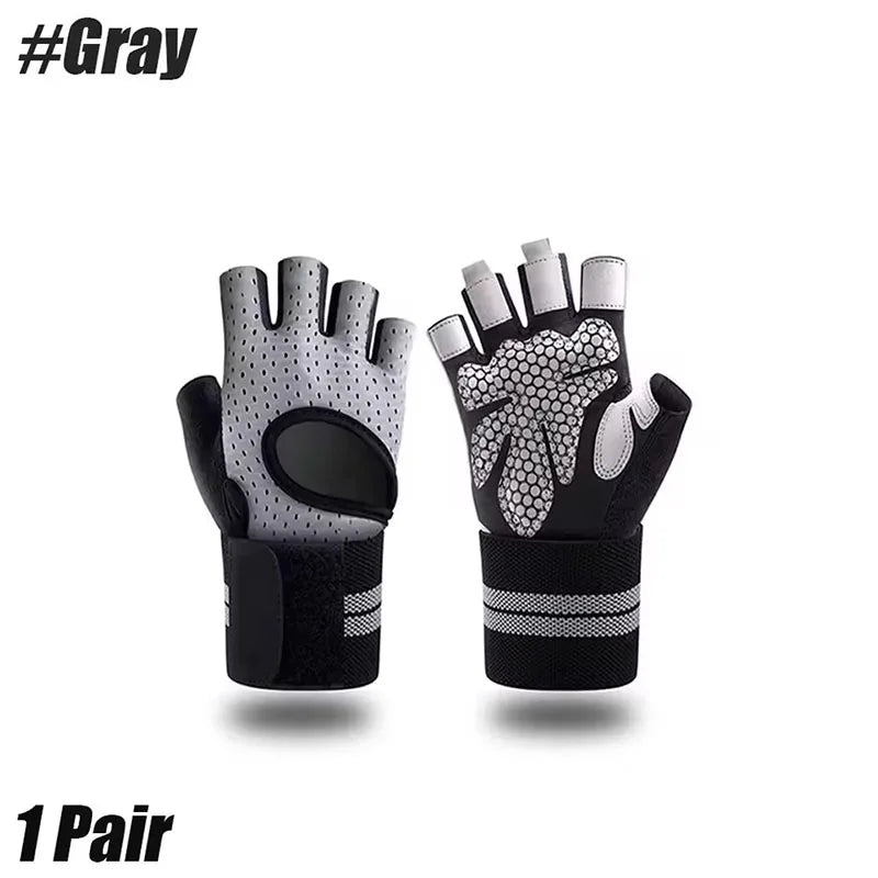 A pair of gray cycling gloves with black accents shown against a white background.