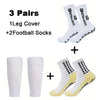 A set of three pairs of men's grip soccer socks and knee pads including leg covers and football socks