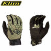 Une paire de gants tactiques noirs avec accents verts et un logo jaune Klim.