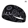 Black adjustable elastic sports headband with a paisley pattern