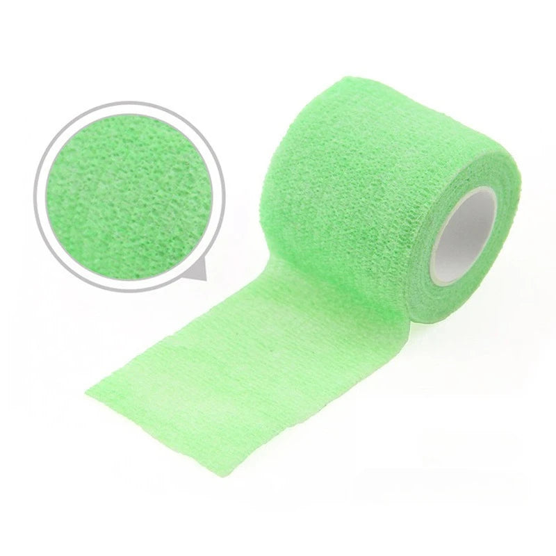 Roll of bright green self-adhesive elastic bandage tape with a circular view of the material.