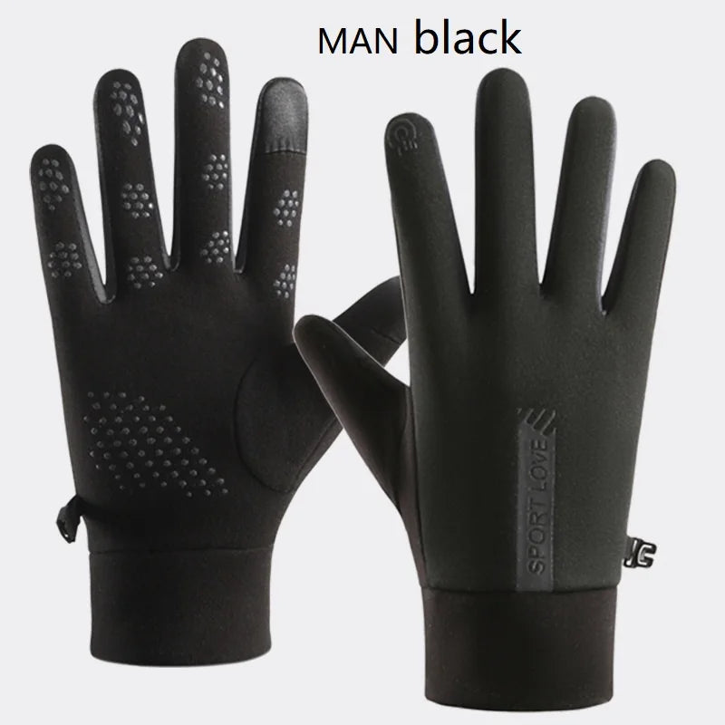 A pair of black MAN black thermal cycling and running gloves shown against a white background.