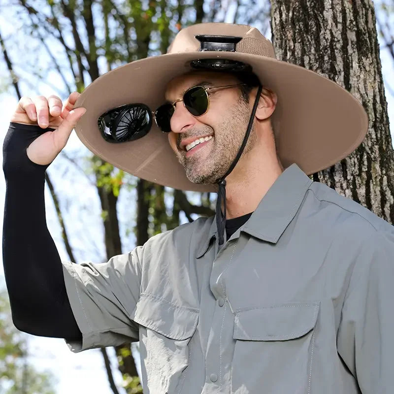 Solar-Powered Cooling Bucket Hat with USB Rechargeable Fan