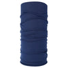 A navy blue seamless fabric headband or balaclava rolled into a cylinder shape.
