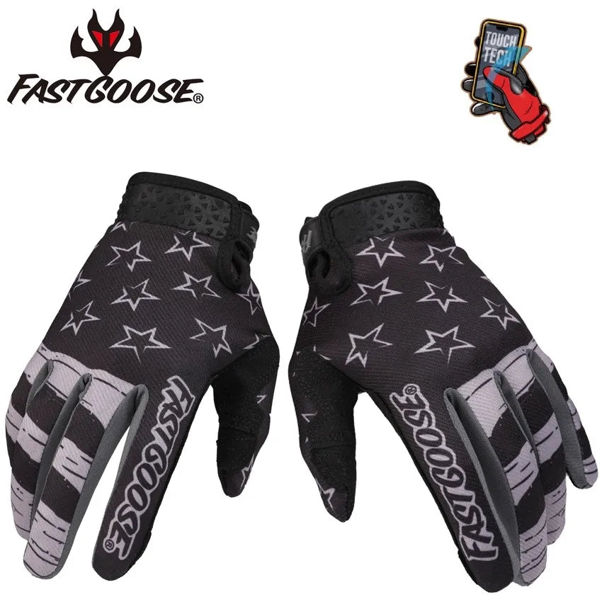 A pair of black cycling gloves with gray accents and a touchscreen compatibility logo.