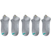 A set of five gray men's breathable ankle boat socks displayed side by side.