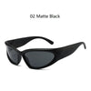 Matte black Y2K retro sports sunglasses shown in a product photo.