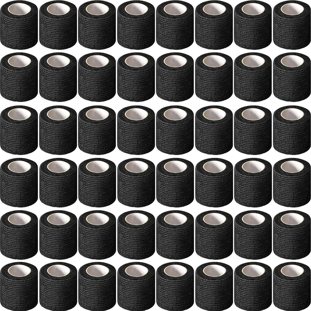 Rouleaux de bandages élastiques réutilisables autoadhésifs noirs.
