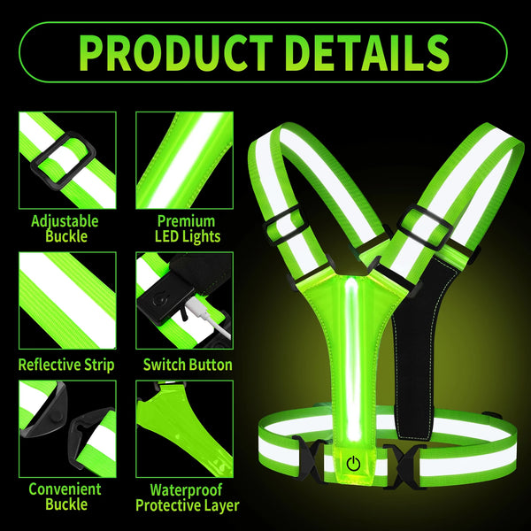 LED Reflective Running Vest with USB Rechargeable Lights