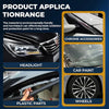 A kit for automotive gloss and protection spray featuring headlight, car paint, plastic parts, and wheels.