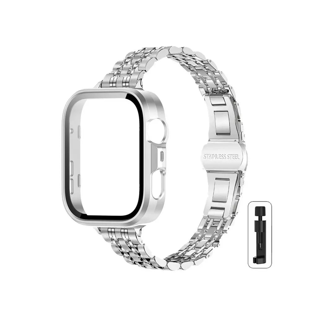 A silver stainless steel watch band for a Huawei fitness tracker is shown on a white background.