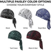 Plusieurs options de couleurs paisley pour un bonnet rafraîchissant, montré en noir, blanc, bleu royal, vert sarcelle et noir
