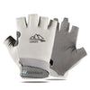 A pair of light gray and white sports gloves with a winds logo on the palm.