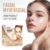 Box of facial myofascial lift tape shown next to a woman's face demonstrating its use.