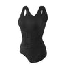 Black zippered shapewear bodysuit for waist slimming
