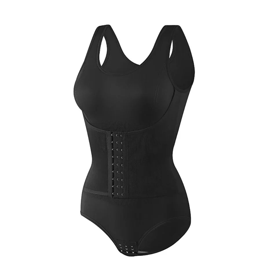 Black zippered body shaper slimming bodysuit for tummy control
