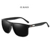 Black classic square sunglasses with a textured arm and dark lenses