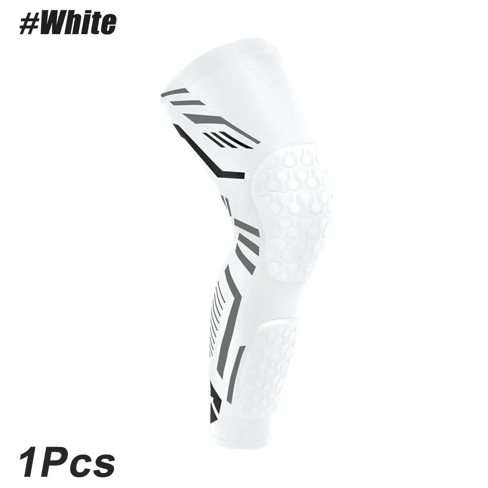 White padded knee and calf compression sleeves shown against a white background.