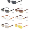Una colección de nueve pares de gafas de sol sin montura de diamantes de imitación en varios colores y estilos.