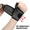 A hand is wearing a black, sparkly compression wristband on the forearm.