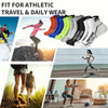 A variety of athletic socks in various colors are displayed alongside images of people engaging in outdoor activities and exe