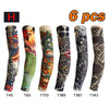 Six packs of UV protection tattoo arm sleeves in various designs and colors for active lifestyle