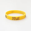 Yellow silicone wristband with black text reading 77 Larry