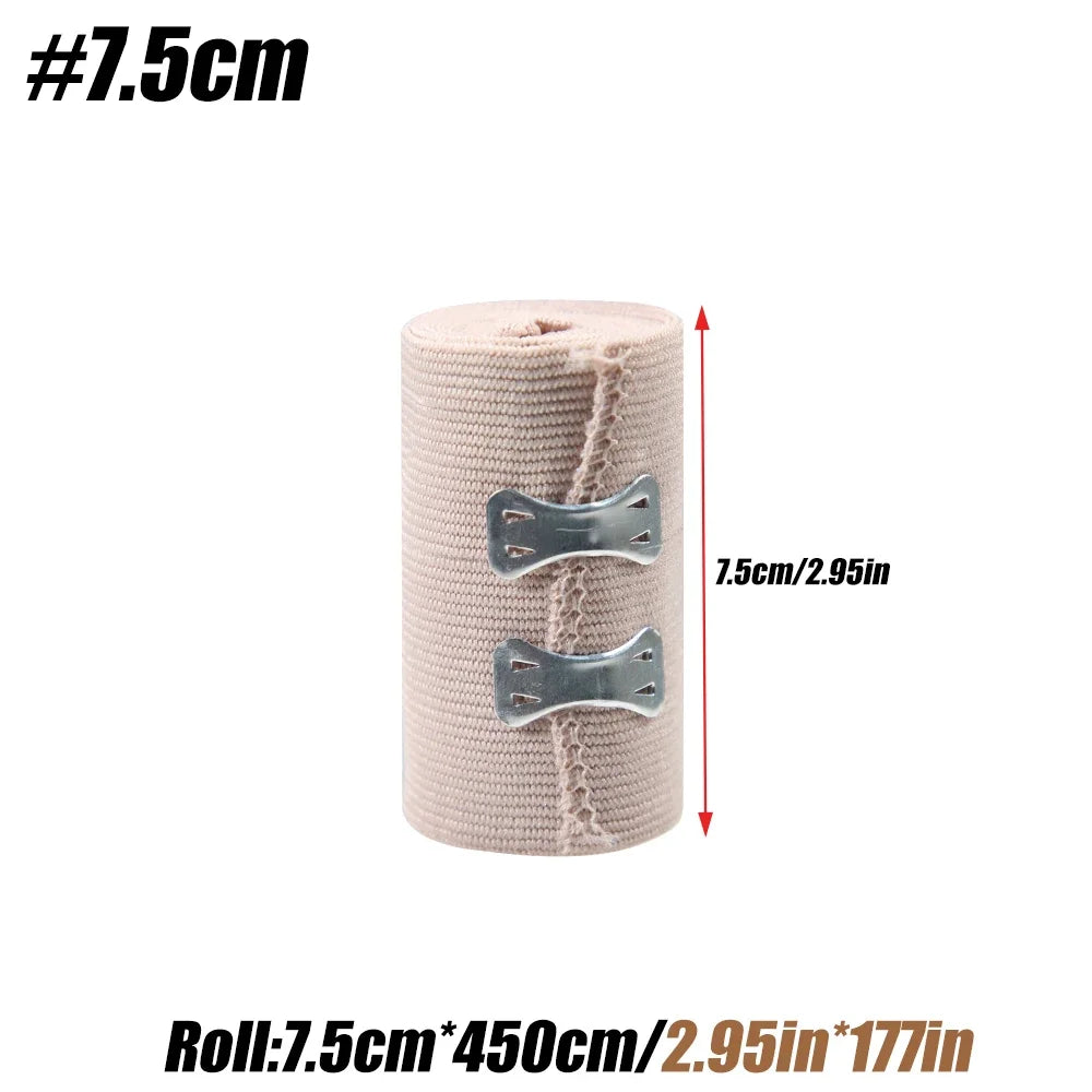 Roll of 7.5cm elastic compression bandages in a light pink color.