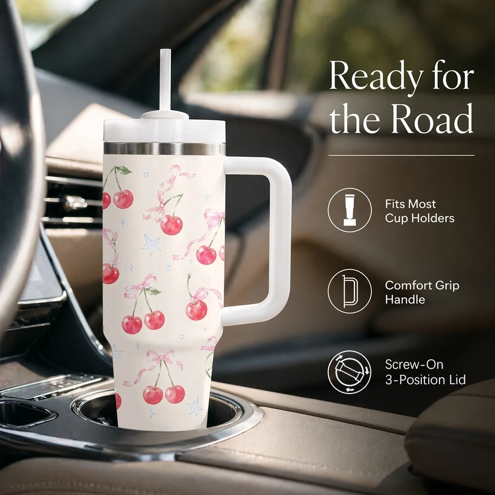 Kawaii Cherry Pattern Insulated Tumbler