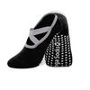 Black silicone anti-slip pilates and yoga socks with a white strap detail