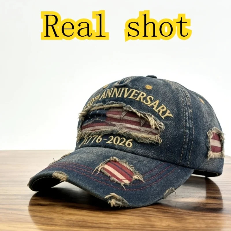 Patriotic Ripped Baseball Cap – 250th Anniversary of American Independence