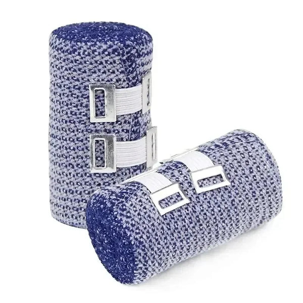 Roll of blue and white self-adhesive instant cooling ice tape for muscle recovery