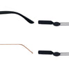 A set of adjustable anti-slip glasses straps, including a black curved strap and two black and copper-colored thin straps wit