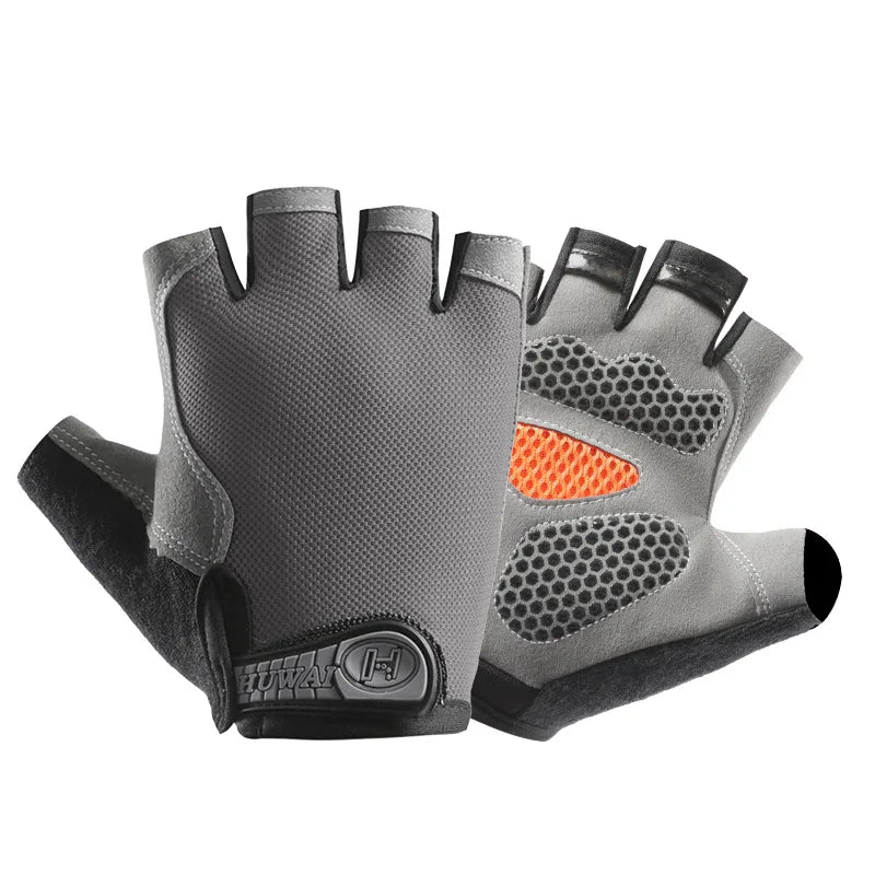 A pair of black fingerless gloves with textured and mesh panels for sports and outdoor activities