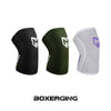 Three compression knee sleeves in black, olive green, and light gray.
