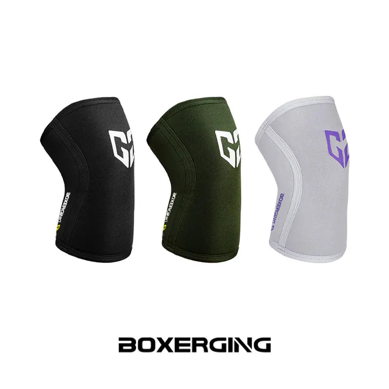 Three compression knee sleeves in black, olive green, and light gray.