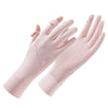 Light pink ice silk driving and cycling gloves shown flat