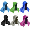 A set of five instant cooling neck gaiters in various colors including blue, green, purple, black, and pink.