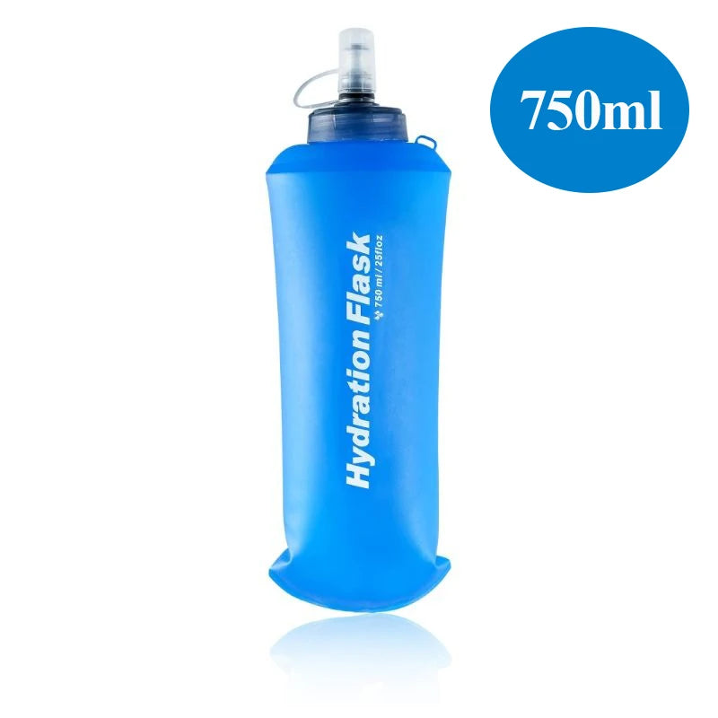 A bright blue durable TPU sports water flask with a cap and a volume indicator showing 750ml.