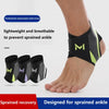A person is wearing a black and neon green professional compression ankle brace designed for sprained ankle recovery.